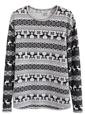 Simons Black & White Fair Isle Reindeer Lightweight Knit Sweater Size M